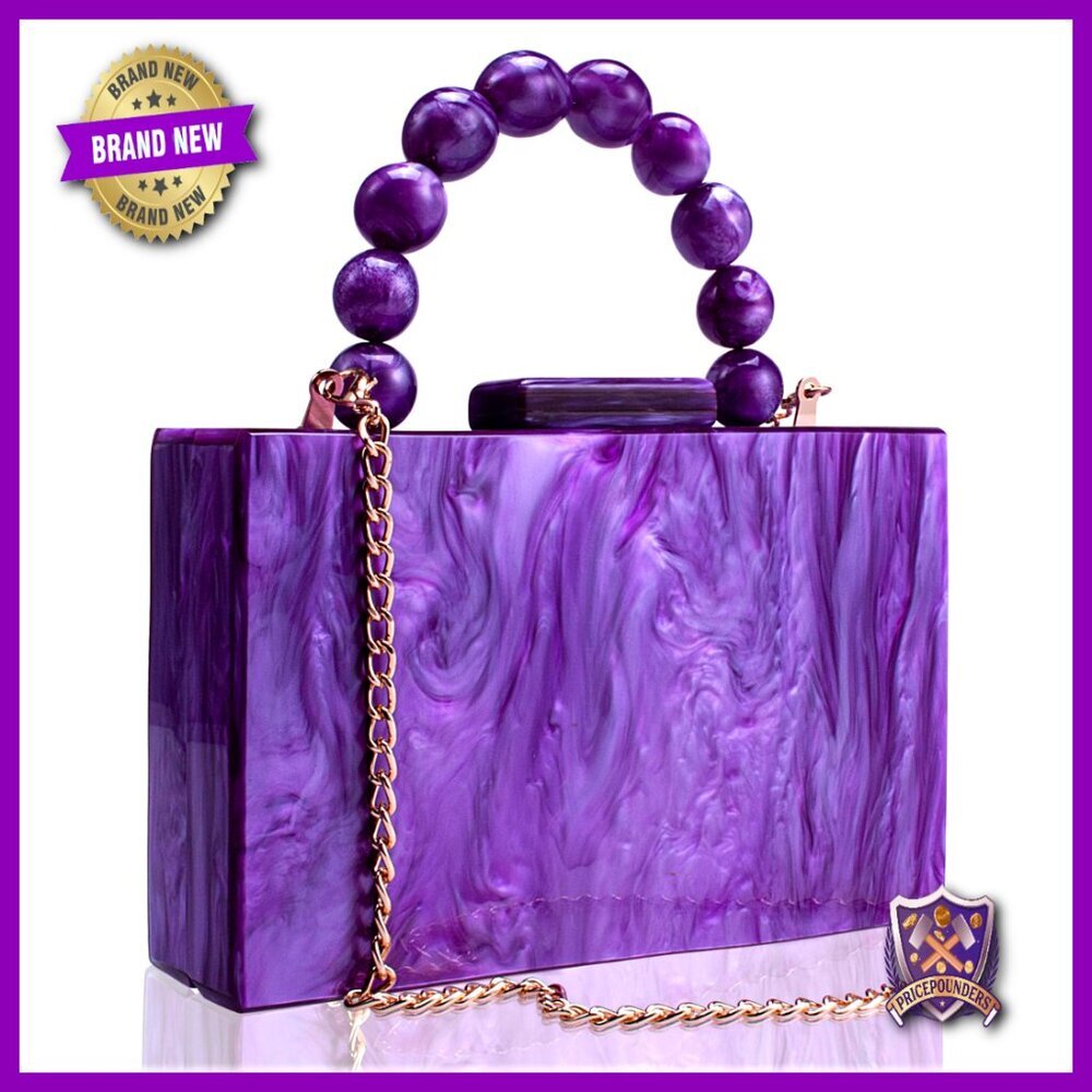 Acrylic Evening Clutch Bag Marbling Handbag with Pearl Chain Formal Wedding Prom